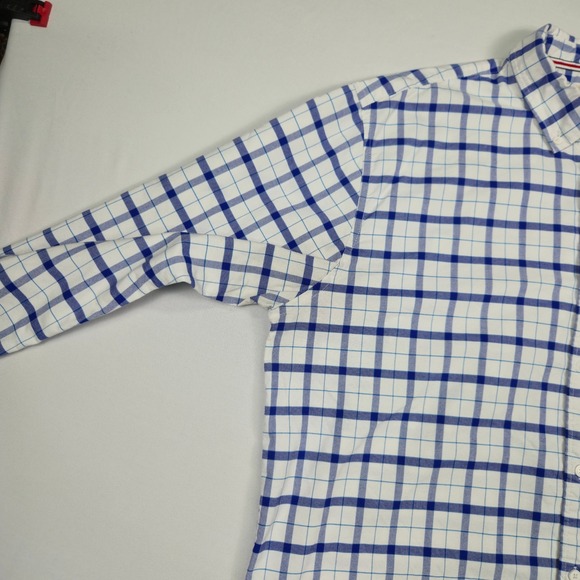 Oxford Mens Luxury Collection XL Button Up Shirt Blue White Plaid Long Sleeve - Picture 12 of 13